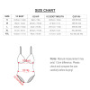 Size chart for Sexy Sling One Piece Swimsuit, measurements for bust, waist, hip and cup size.