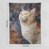 Vertical polyester tapestry featuring a curious cat, perfect for wall decor.