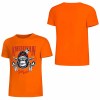 Orange cotton short-sleeved T-shirt with "AMERICAN LEGEND" gorilla graphic print, summer fashion.