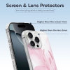 iPhone 16 Series case with screen and lens protectors, TPU material, pink floral design, stylish protective cover.