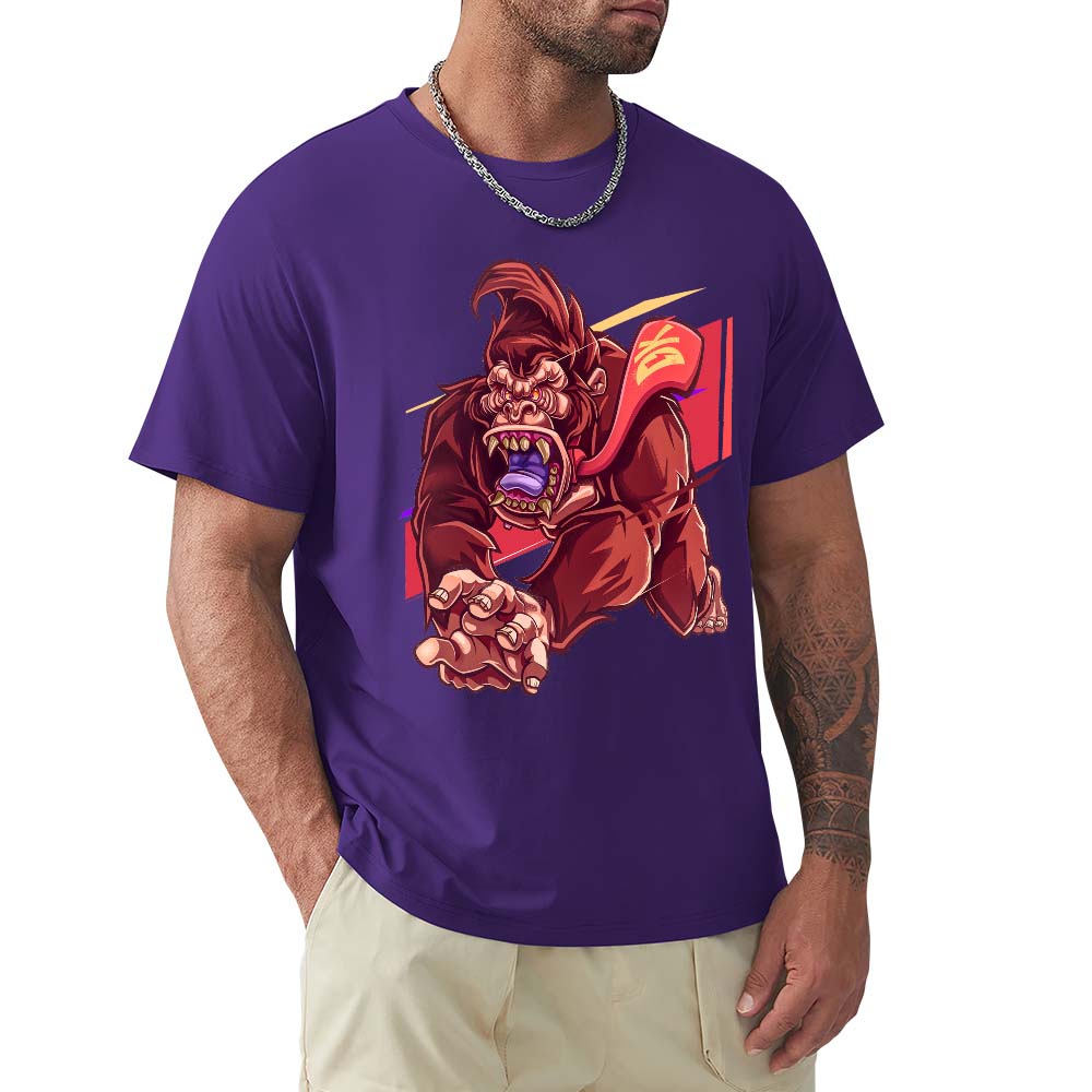 Purple 100% cotton men's t-shirt with red monster graphic print.