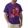 Purple 100% cotton men's t-shirt with red monster graphic print.
