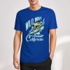 Blue cotton short-sleeved T-shirt with Wild Wave California surfing graphic for men.