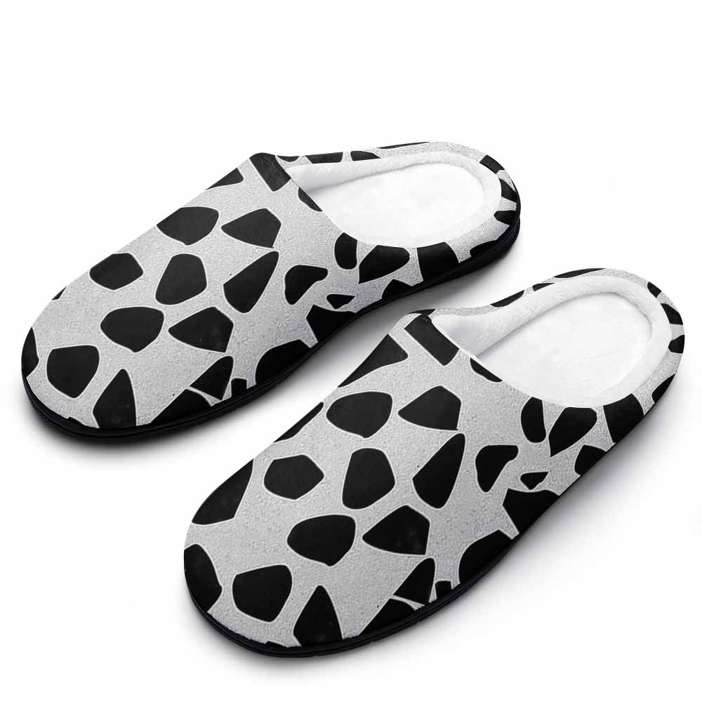 Cotton slippers with rubber sole, featuring a black and white pattern, perfect for indoor wear and comfort.