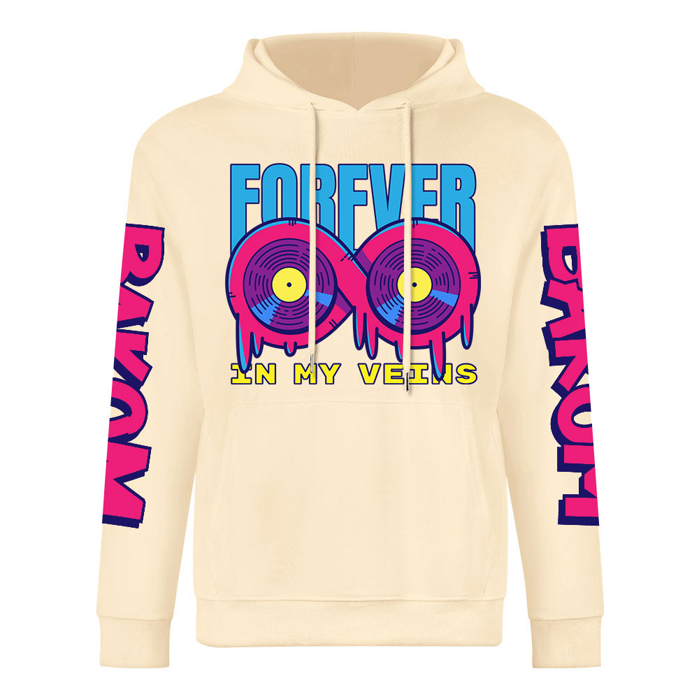 Cream 'FOREVER 99' donut graphic hoodie with LIQUID sleeve prints