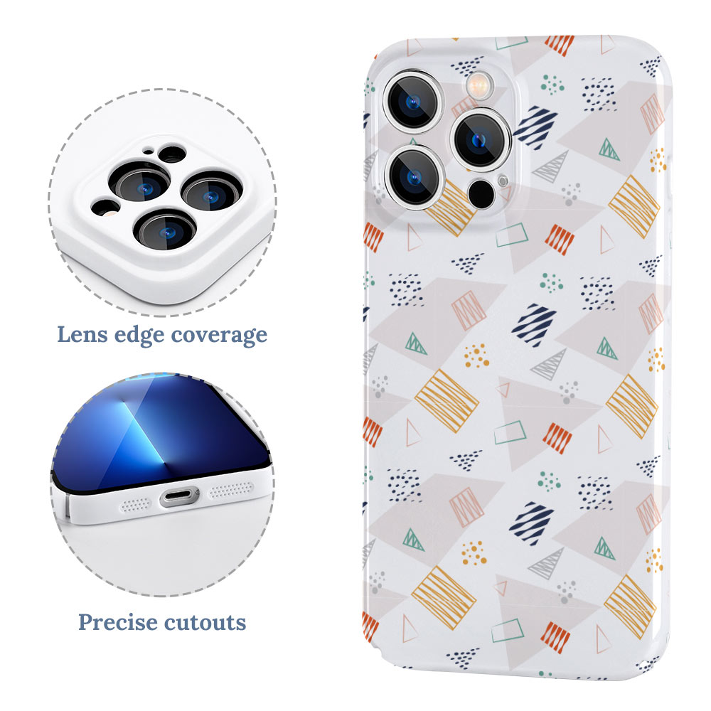 PC plastic iPhone 13 case with colorful geometric pattern, precise cutouts and full edge coverage.