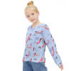 Girl's blue V-neck sweater with a delicate pattern, perfect for casual wear.