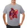 Gray cotton Inkedjoy t-shirt with red monster graphic print, crew neck, 100% cotton, front view.