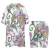 Brushed milk fabric two-piece set with floral paisley print, V-neck top and shorts, Inkedjoy