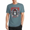 Teal pure cotton short-sleeved T-shirt with "AMERICAN LEGEND" gorilla graphic print.