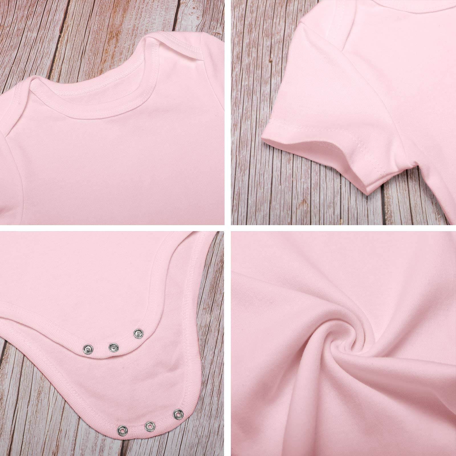 Pink cotton baby bodysuit, soft and skin-friendly for 3-24 months babies.