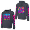 Navy blue cotton hooded sweater with FOREVER 99 design, sleeve prints, youth fashion style.