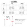 Men's full print vest size chart with bust and length measurements, EU sizes.