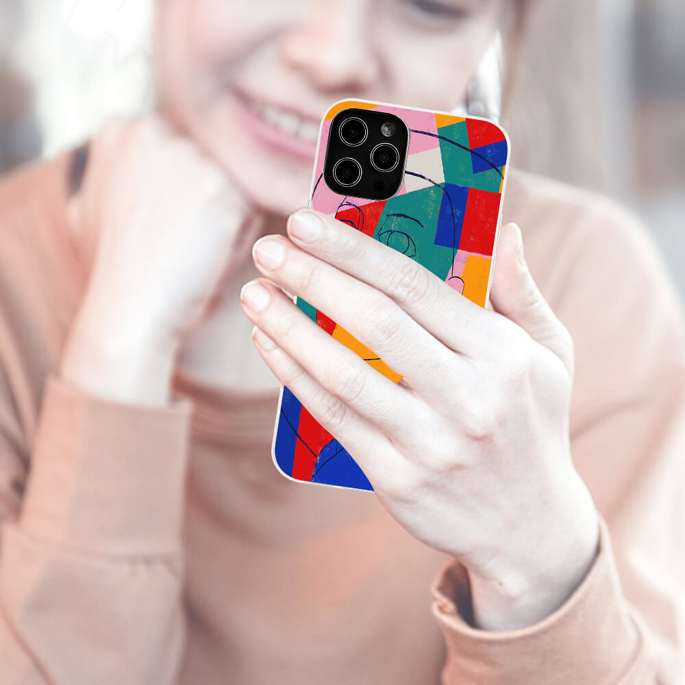 iPhone 12 series case with colorful abstract design, TPU material, providing phone protection