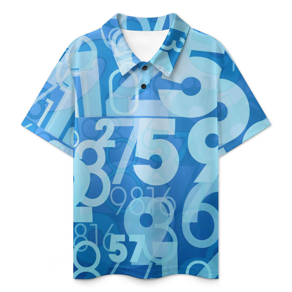 Blue New Kid's children's polo shirt with numbers pattern, pique cloth. Comfortable and fashionable design for kids.