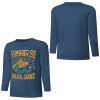 Dark blue pure cotton long sleeve T-shirt featuring ASMOOTH ARE MADE OF SOULFULLY graphic design for casual wear.
