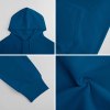 Navy blue cotton hooded sweater fabric detail: hood, sleeve, and texture, youth fashion.