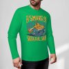 Green pure cotton long sleeve T-shirt featuring ASMODUS SOULFUL SHAKER graphic, casual wear.