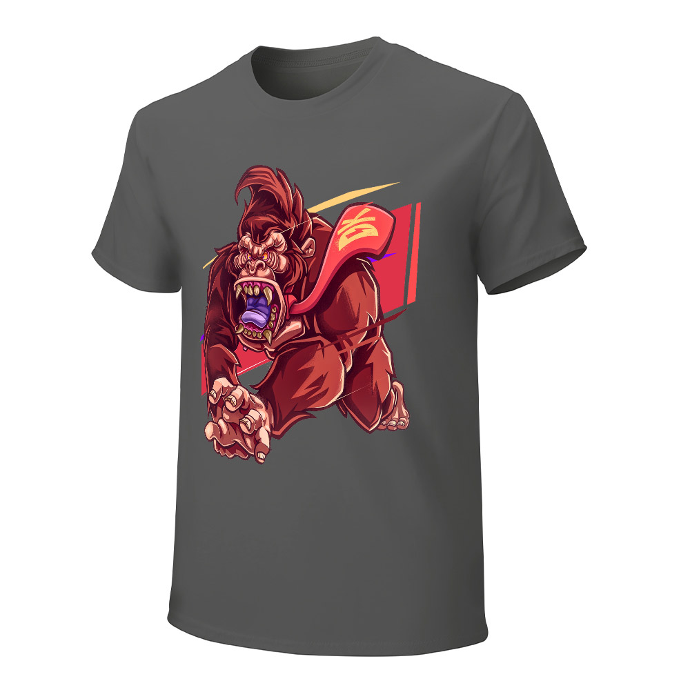Gray cotton Inkedjoy T-shirt with a red monster graphic print