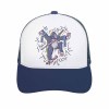 Navy blue and white baseball cap with a graphic design and mesh back, curved brim, perfect for outdoor activities.