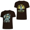 Brown cotton surfing tee with 'Wild Wave California' front and 'Catch the Wave Surfing' back print, summer fashion.