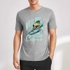 Men's gray cotton short-sleeved T-shirt with Malibu California surfing graphic