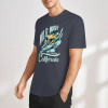 Men's navy blue cotton short sleeve T-shirt with Wild Wave California surfer graphic.
