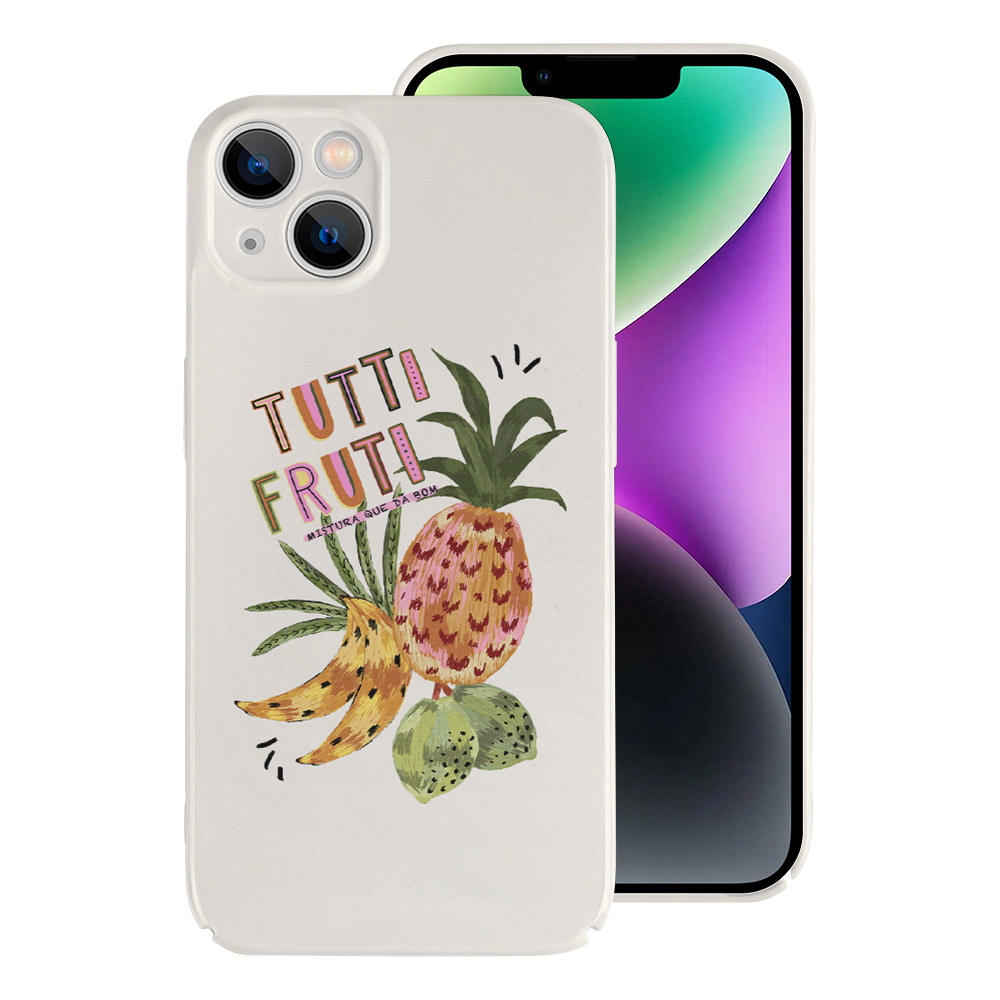 iPhone 14 case with pineapple Tutti Frutti design, PC plastic, scratch-resistant.