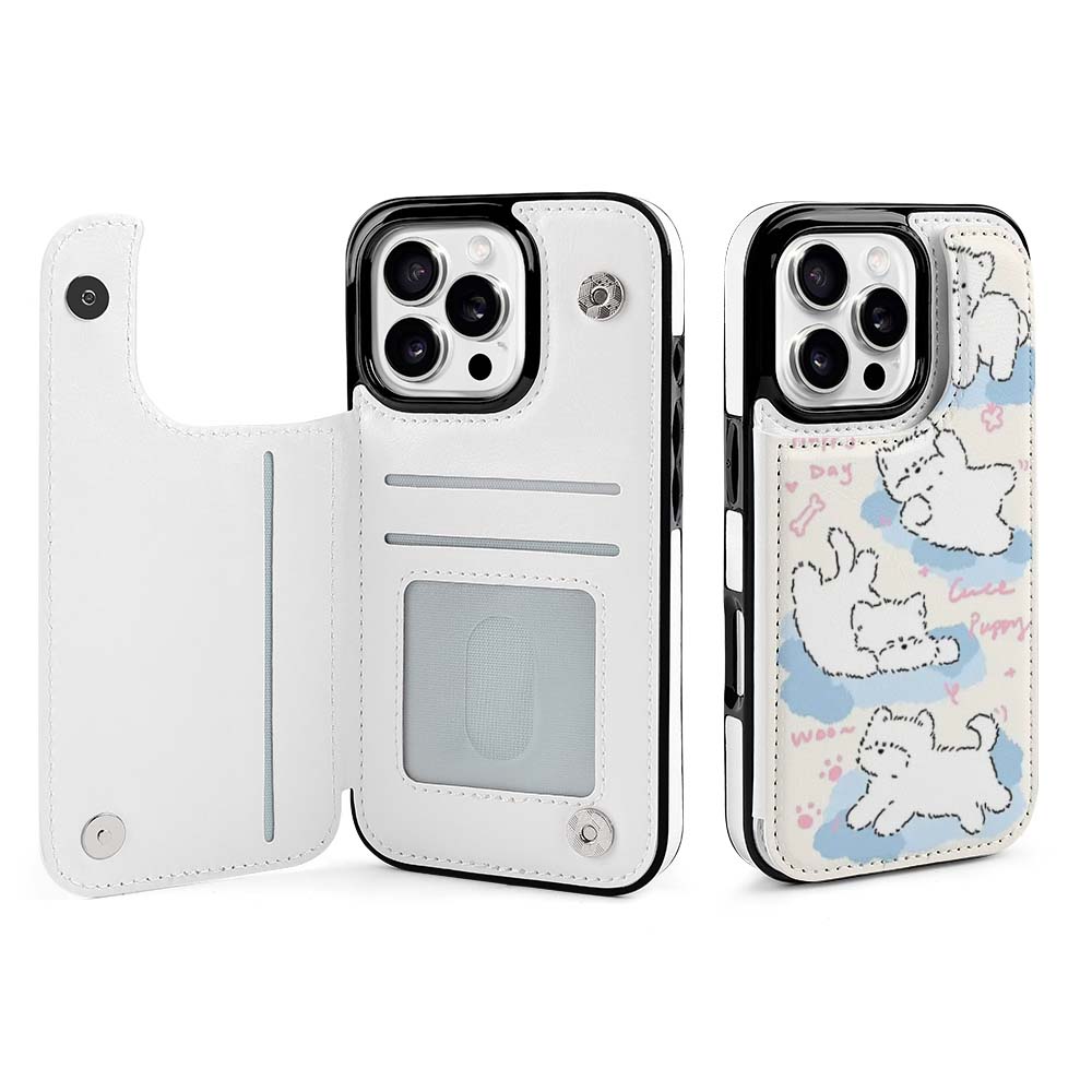 iPhone 16 case with card slot, featuring a cute cartoon design and offering 360-degree protection.