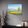 Canvas print of a mountain landscape in vibrant colors, perfect for wall decor. Unframed, high-quality canvas art.