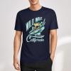 Navy pure cotton men's surfing T-shirt with 'Wild Wave California' graphic, summer fashion.