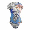 Short sleeve floral bikini swimsuit, polyester-spandex blend, Inkedjoy summer beachwear, perfect for beach or pool.