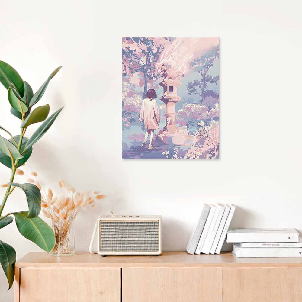 Canvas print, unframed or framed, of an abstract painting in soft pastel colors, perfect for living room or bedroom decor.