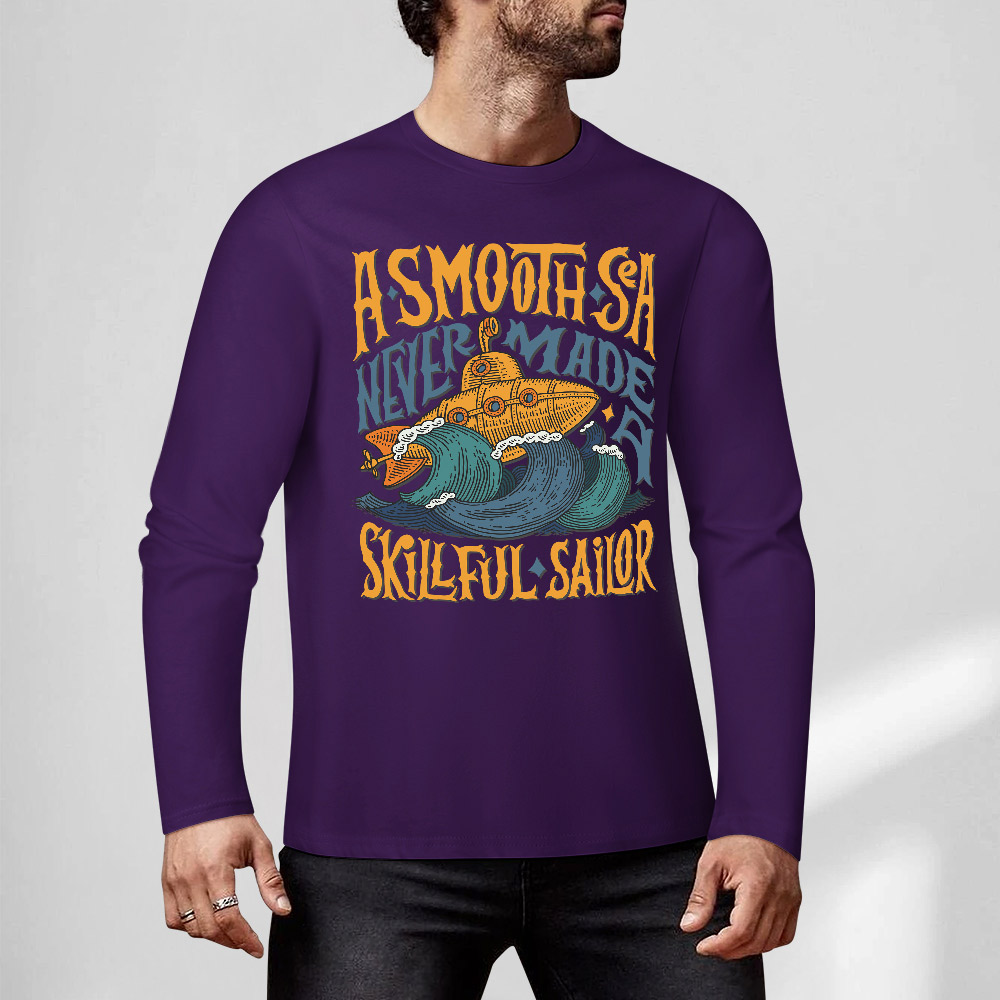Purple pure cotton long sleeve T-shirt featuring 'A SMOOTH SHAKER' graphic design for casual wear.