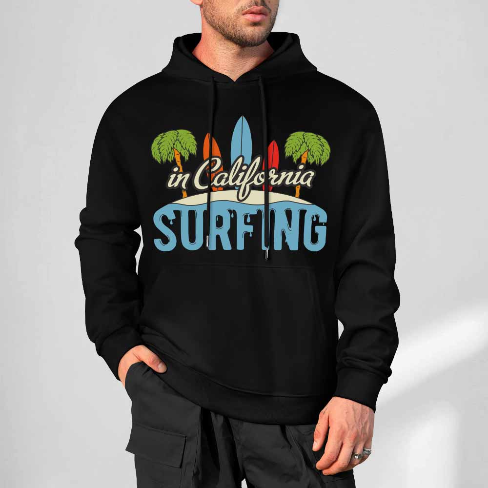 Black California Surfing hoodie, cotton, loose fit, daily wear