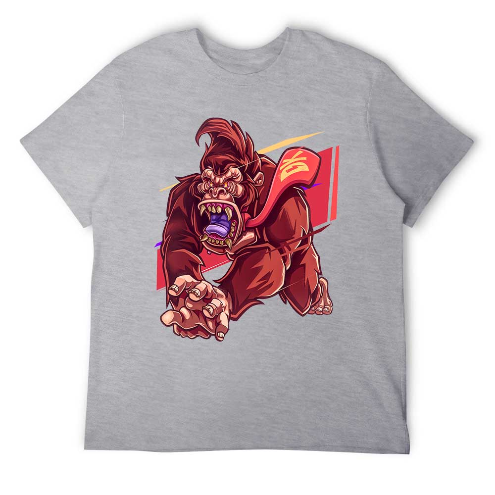 Gray cotton men's t-shirt with red monster graphic print