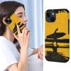 iPhone 14 fiber skin case with surfer silhouette and yellow sunset background, scratch-resistant