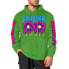 Green cotton hooded sweater with 'FOREVER 99' and donut graphic, youth fashion style