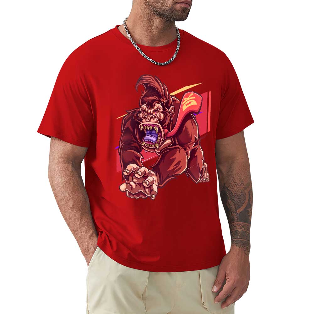 Men's red cotton t-shirt with monster graphic print, crew neck, 100% cotton