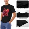 Black cotton men's t-shirt with red monster graphic, Inkedjoy, soft material, crew neck design, and fine stitching.