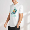 White pure cotton short-sleeved T-shirt with surfing print, summer fashion.