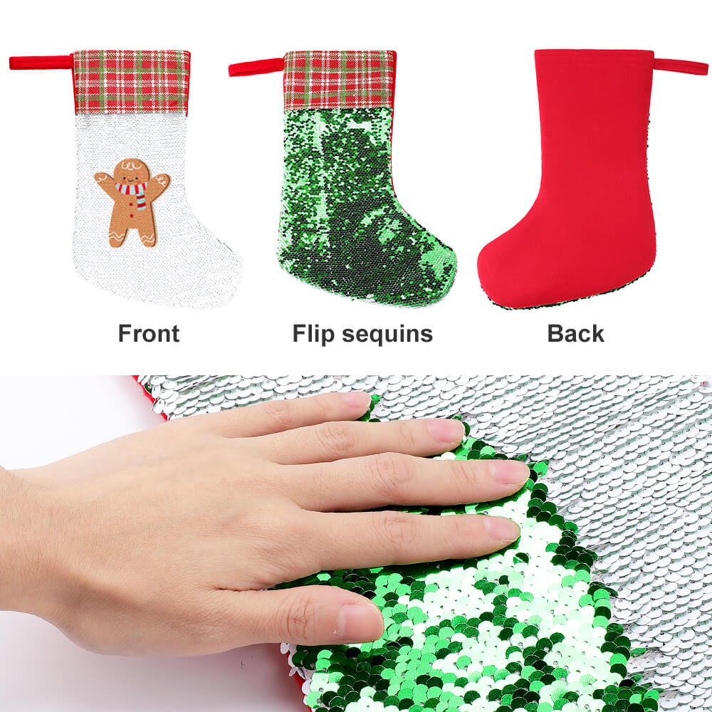 Christmas stocking set: non-woven fabric with gingerbread man, sequin surface, and plain red option, perfect holiday decor