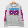 Light gray cotton hoodie with 'FOREVER 99' donut graphic and sleeve prints, youth fashion style.