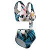 Floral print knotted bikini swimsuit, V-neck top, high-waisted bottoms, polyester-spandex blend