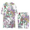 V-neck bat sleeve two piece set with floral print in brushed milk fabric, perfect for daily wear.