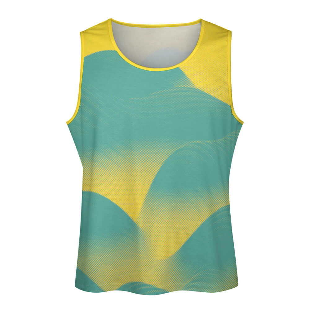 Men's teal and yellow full print vest made of imitation cotton, summer wear