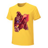 Yellow men's cotton t-shirt with red monster graphic print