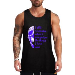 Men's black tank top with purple skull print, cotton, and comfortable fit, perfect for sports and daily wear