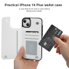 iPhone 14 Plus wallet case with card slot, black and white, stylish design