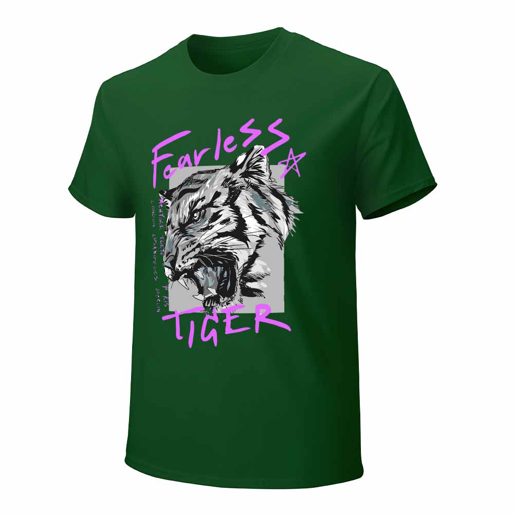 Green 100% cotton men's Fearless Tiger graphic tee, collection.
